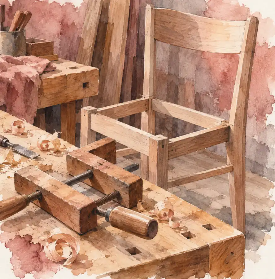 Illustration of woodworking businesses equipment and workspace